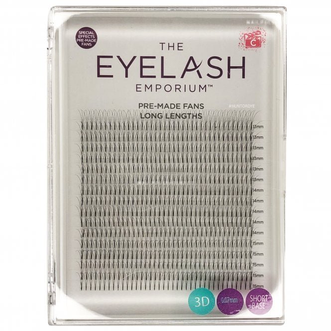 The Eyelash Emporium XL Tray - Pre Made Special Effect Fan Lashes (Individual Long Lengths From 13mm To 15mm (0.07) - 3D & C Curl (PMFXL-3DSS-C-LONG)
