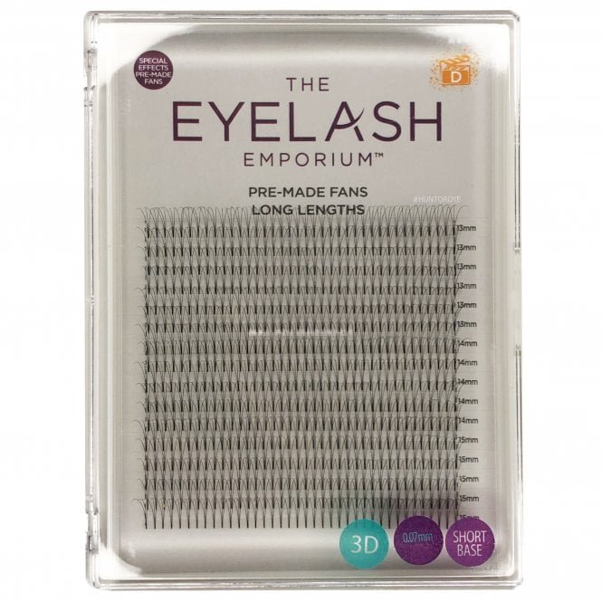 The Eyelash Emporium XL Tray - Pre Made Special Effect Fan Lashes (Individual Long Lengths From 13mm To 15mm (0.07) - 3D & D Curl (PMFXL-3DSS-D-LONG)
