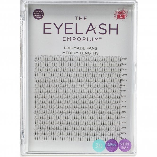 The Eyelash Emporium XL Tray - Pre Made Special Effect Fan Lashes (Individual Medium Lengths From 10mm To 12mm (0.07) - 3D & C Curl (PMFXL-3DSS-C-MED)