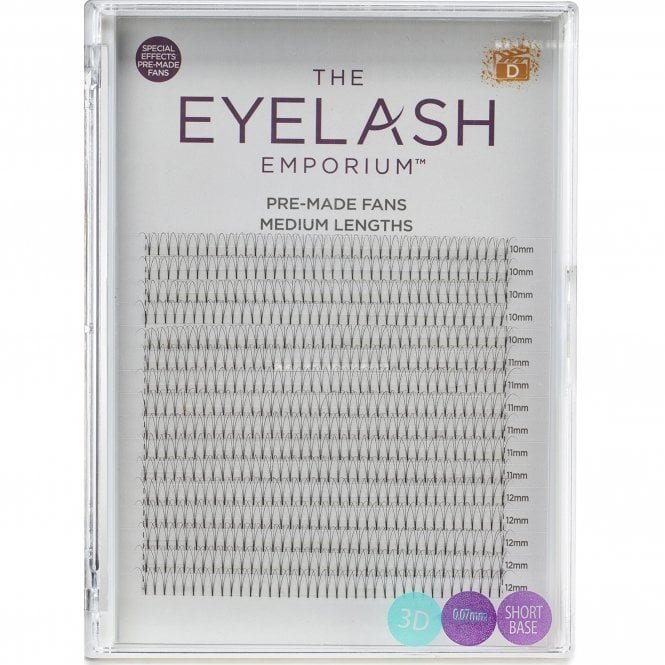 The Eyelash Emporium XL Tray - Pre Made Special Effect Fan Lashes (Individual Medium Lengths From 10mm To 12mm (0.07) - 3D & D Curl (PMFXL-3DSS-D-MED)