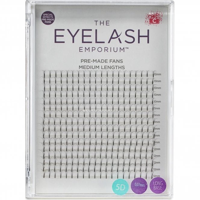 The Eyelash Emporium XL Tray - Pre Made Special Effect Fan Lashes (Individual Medium Lengths From 10mm To 12mm (0.07) - 5D & C Curl (PMFXL-5DLS-C-MED)