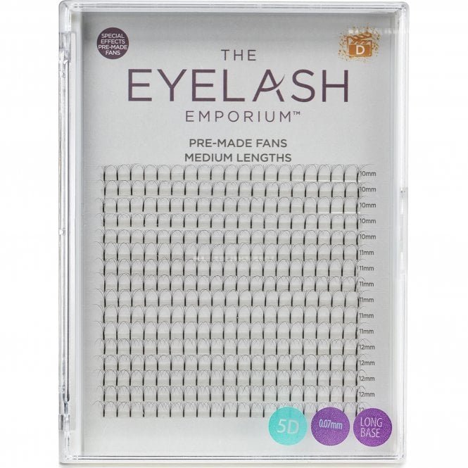 The Eyelash Emporium XL Tray - Pre Made Special Effect Fan Lashes (Individual Medium Lengths From 10mm To 12mm (0.07) - 5D & D Curl (PMFXL-5DSS/D-MED)